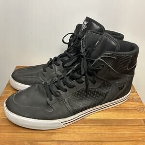 Supra Vaider Black Leather Classic High Top Skate Shoe Sneakers Men’s 15